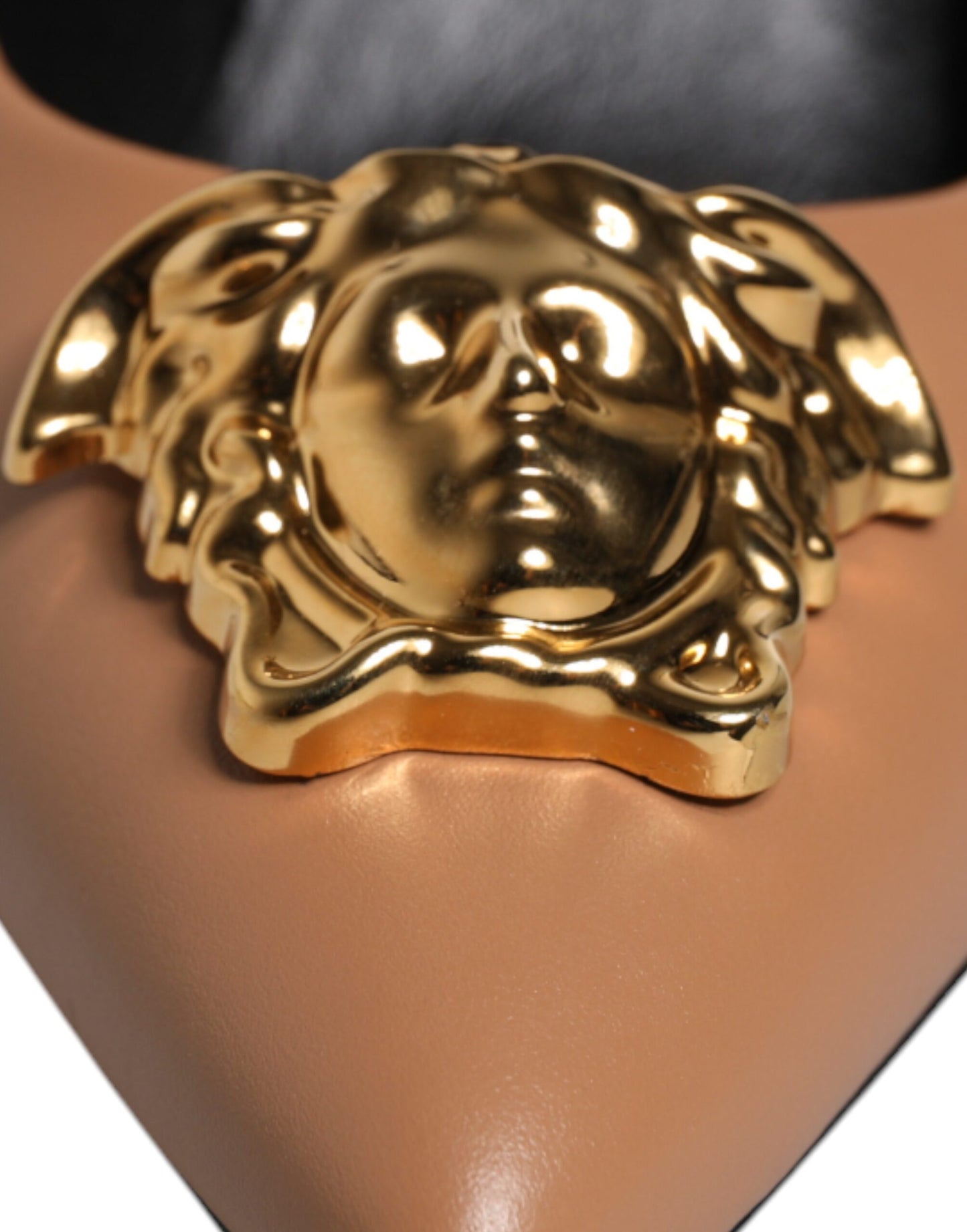 Versace Brown Leather Logo Plaque High Heels Pumps Shoes - Walk-In Closet