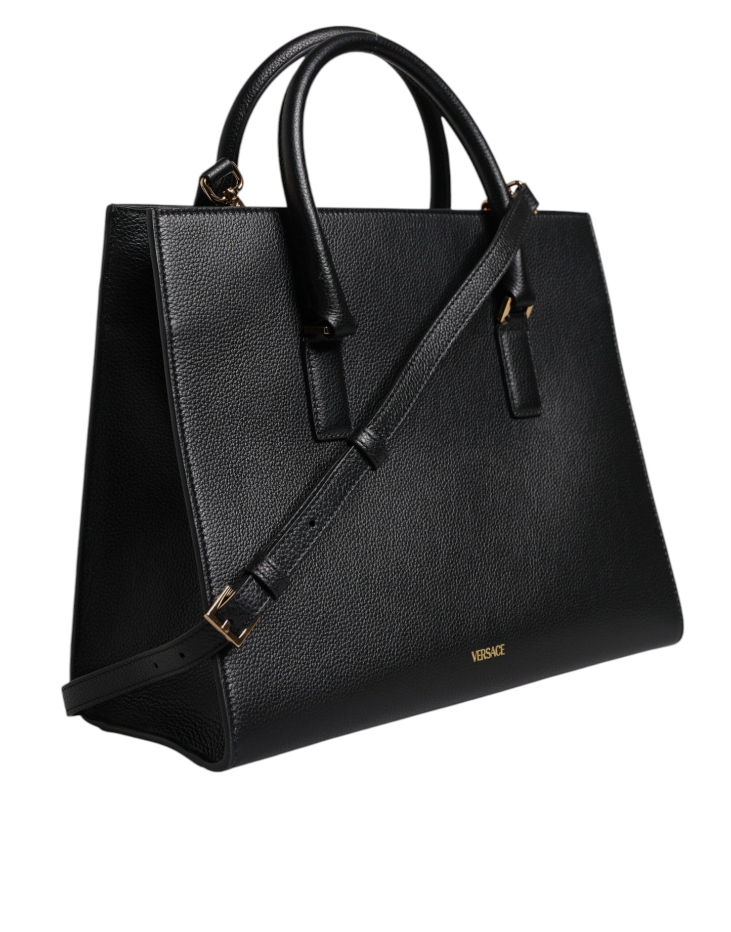 Versace Black Large Leather Top Handle Shoulder Crossbody Bag - Walk-In Closet