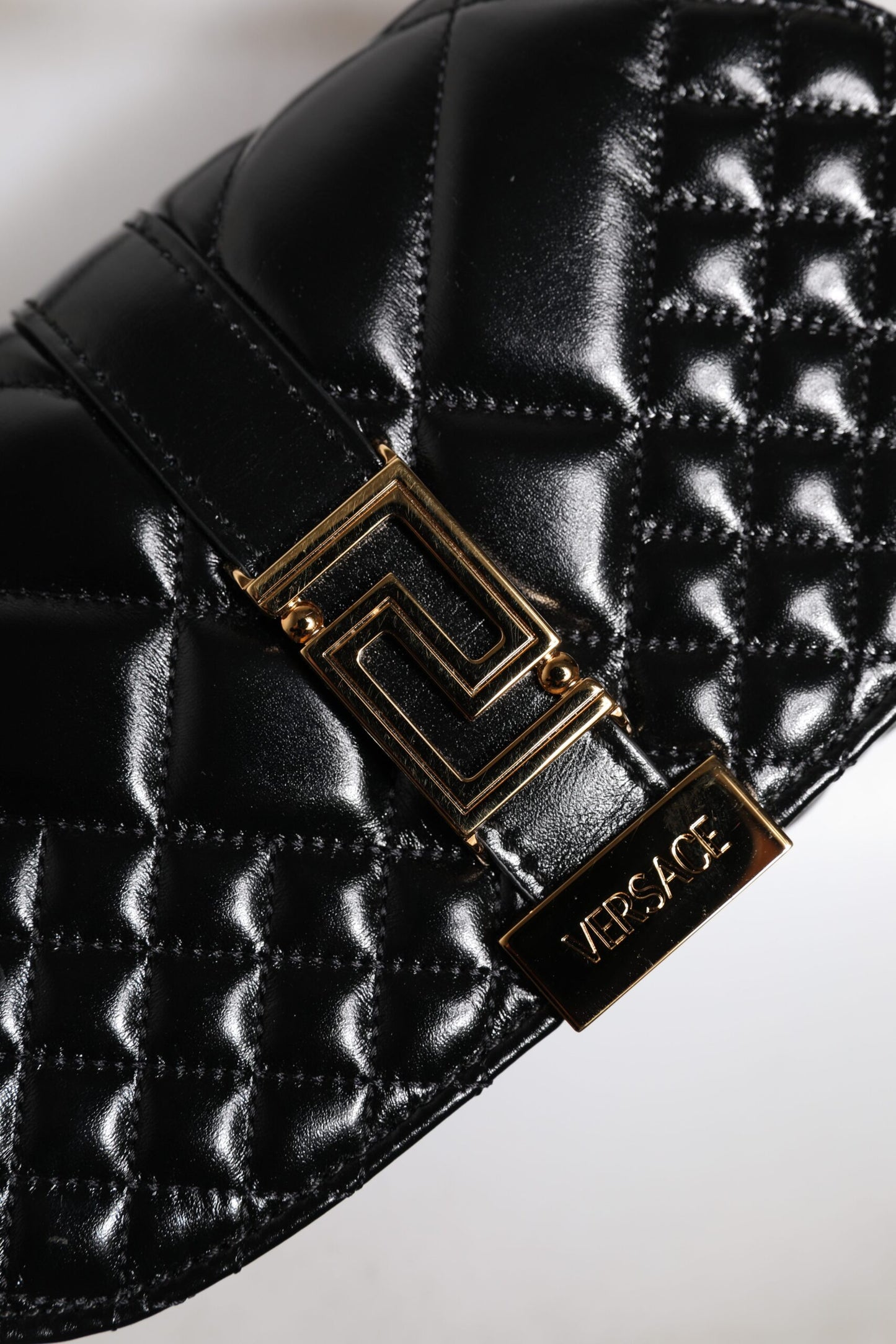 Versace Black Calf Leather Quilted Shoulder Strap Bag - Walk-In Closet