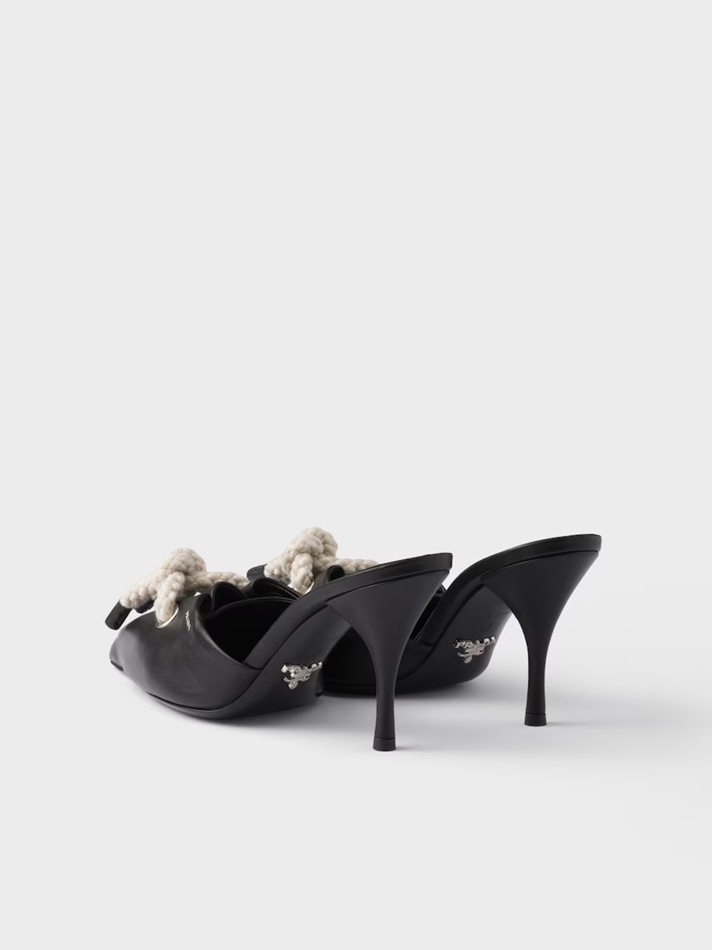 Prada Black Nappa Leather Rope Detail Sandals - Walk-In Closet