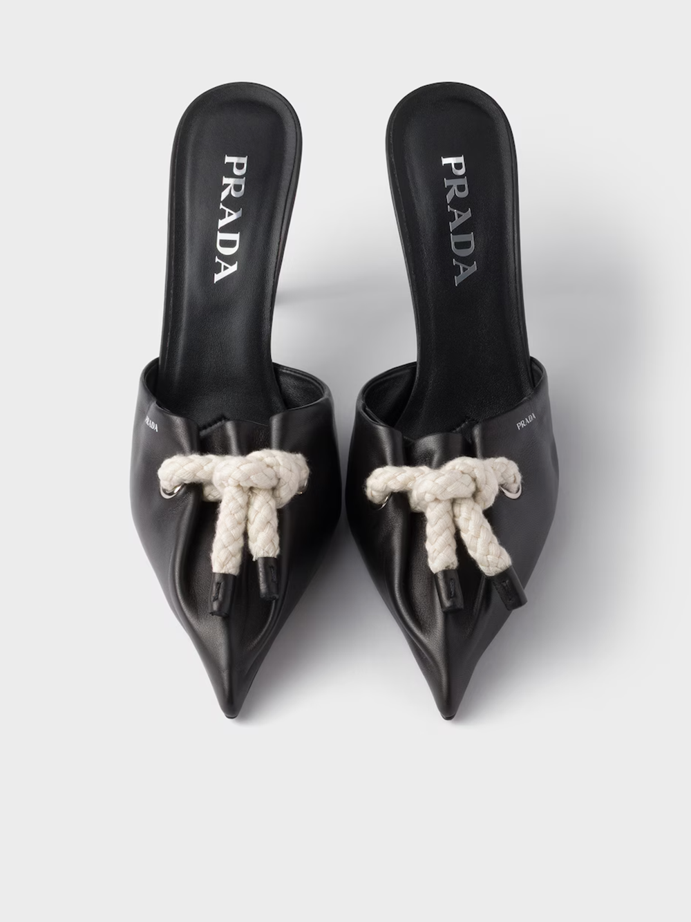Prada Black Nappa Leather Rope Detail Sandals - Walk-In Closet