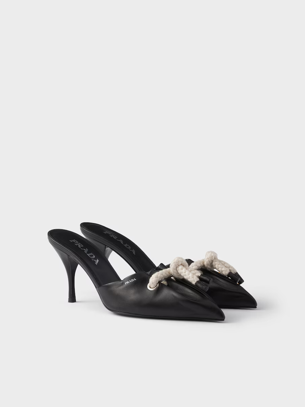 Prada Black Nappa Leather Rope Detail Sandals - Walk-In Closet