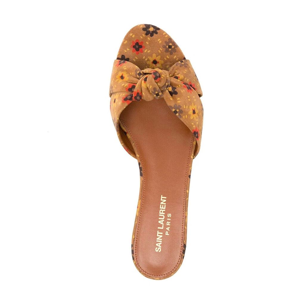 Saint Laurent Bianca Knotted Suede Slides - Walk-In Closet