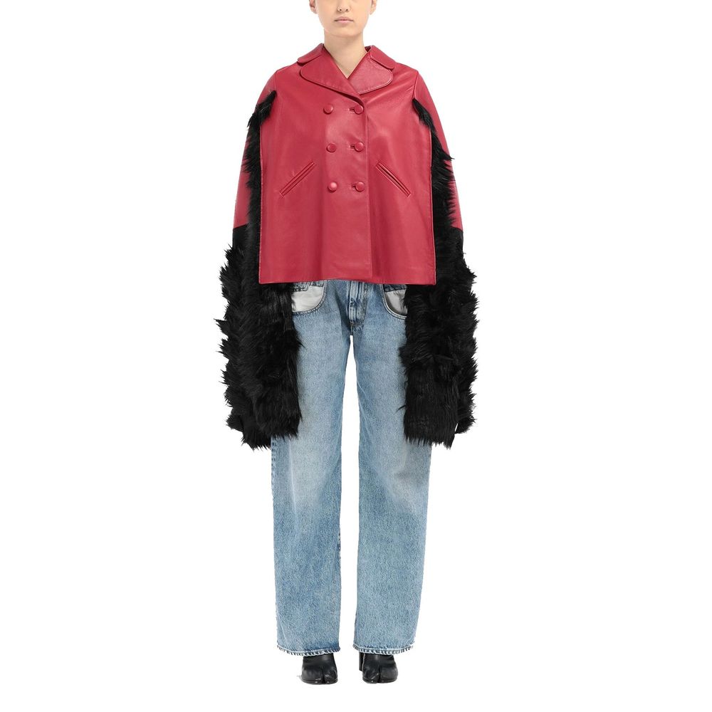 Faux Fur Trimmed Leather Cape Jacket - Walk-In Closet