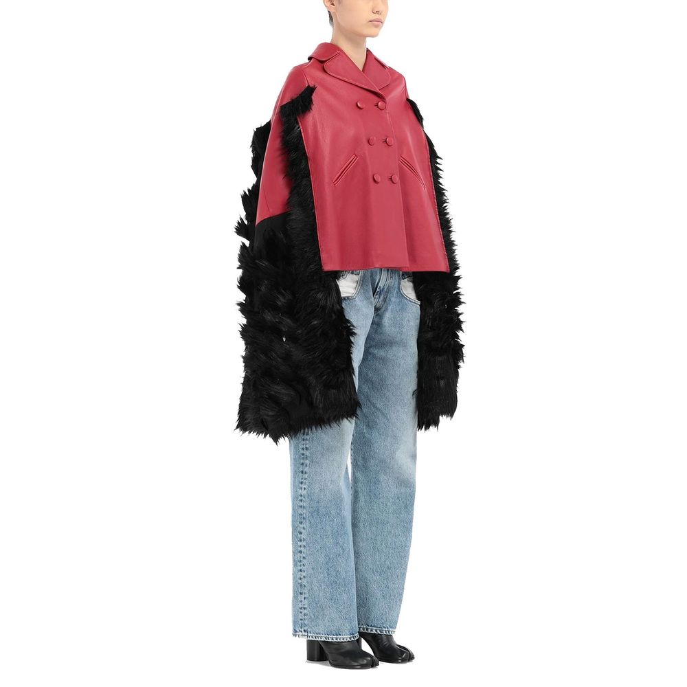 Faux Fur Trimmed Leather Cape Jacket - Walk-In Closet