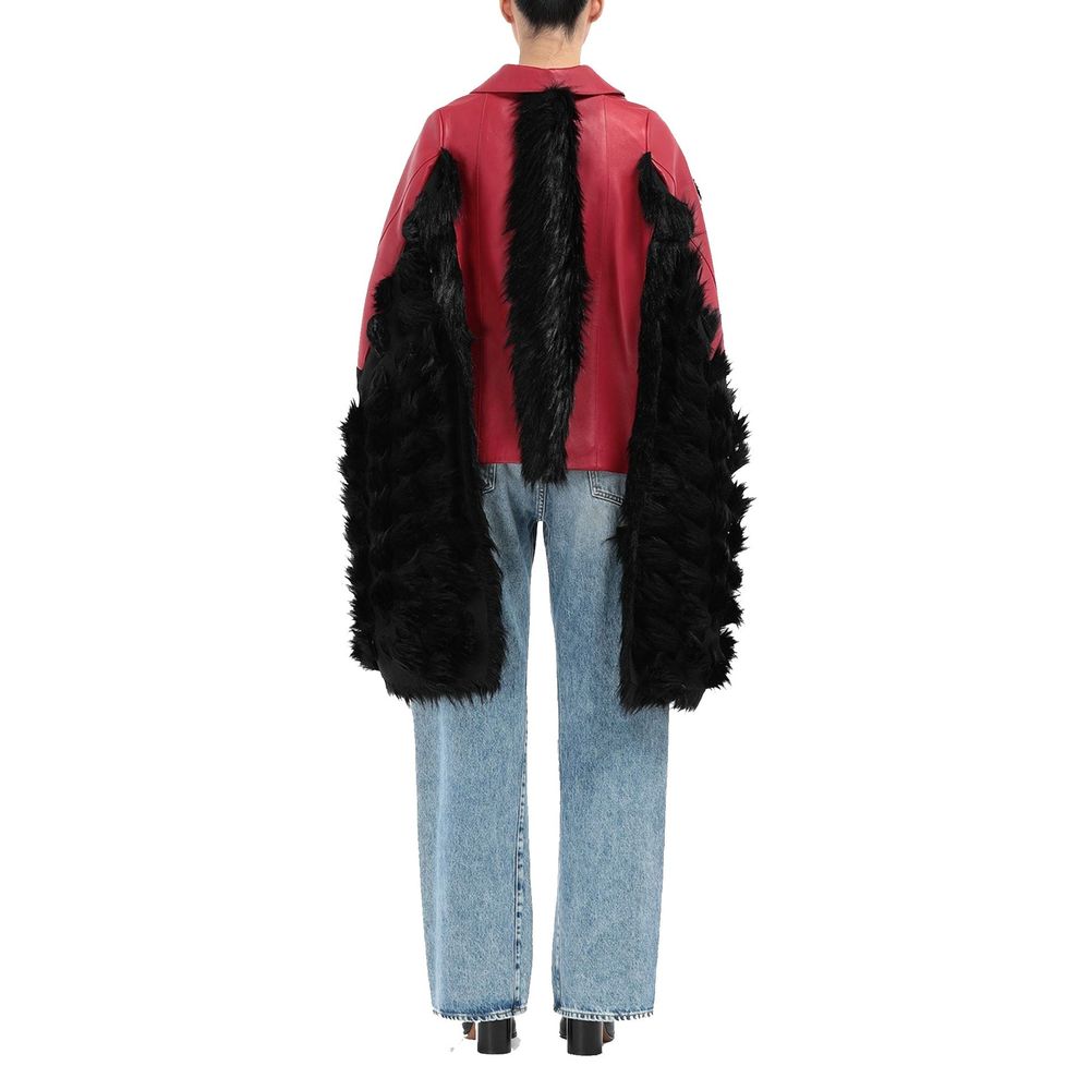 Faux Fur Trimmed Leather Cape Jacket - Walk-In Closet