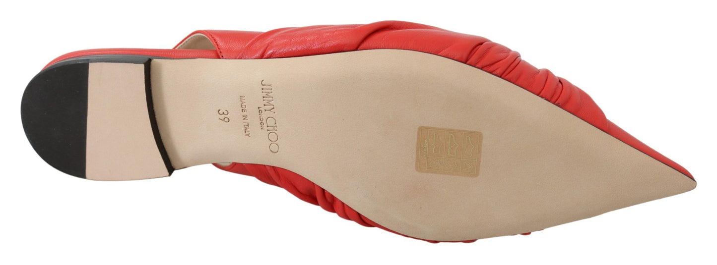 Jimmy Choo Chic Red Pointed Toe Leather Flats - Walk-In Closet