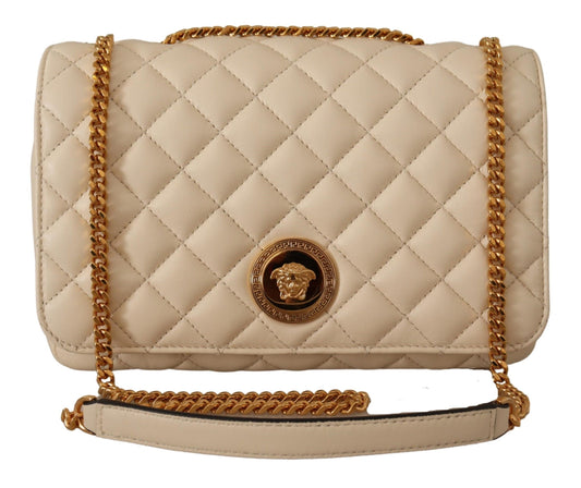 Versace Elegant White Nappa Leather Shoulder Bag - Walk-In Closet