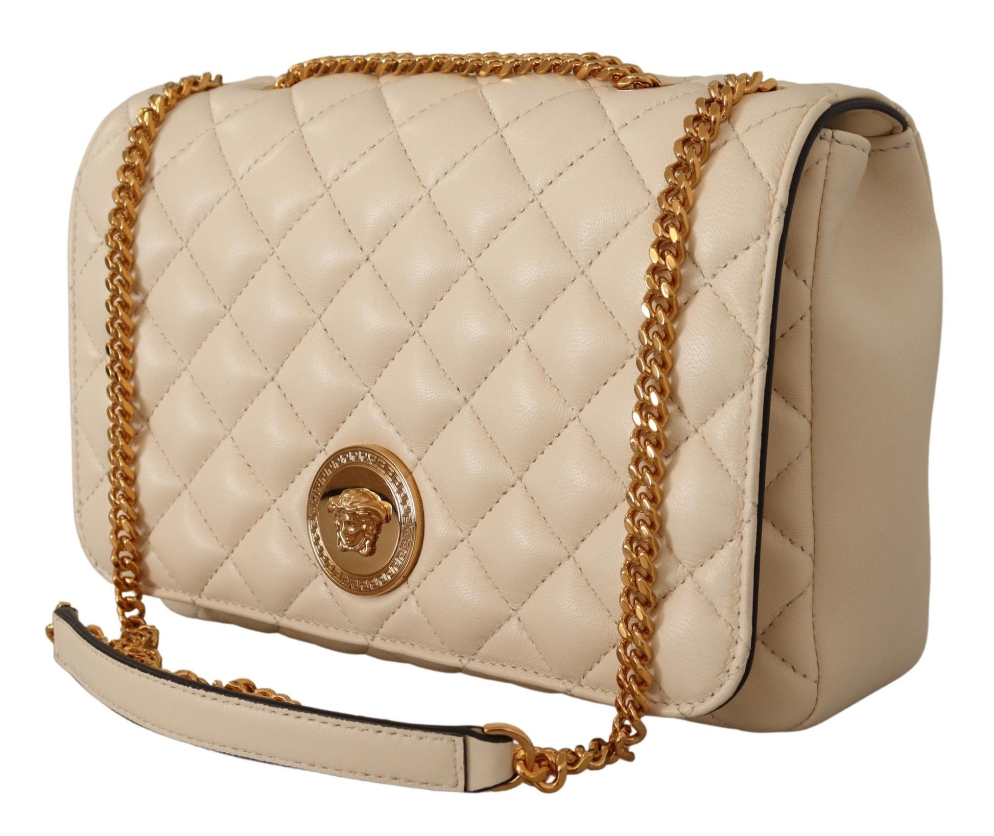 Versace Elegant White Nappa Leather Shoulder Bag - Walk-In Closet