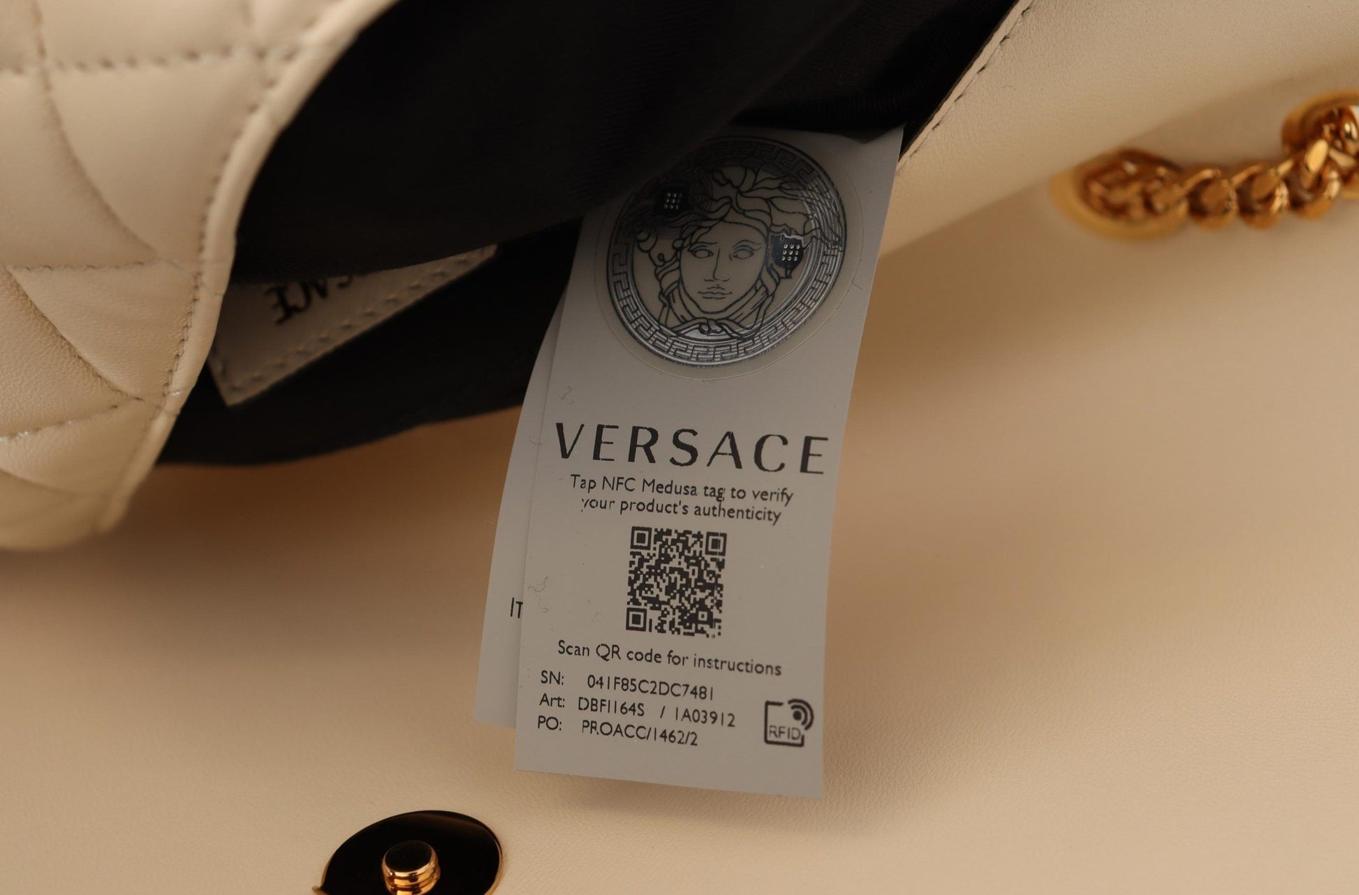 Versace Elegant White Nappa Leather Shoulder Bag - Walk-In Closet