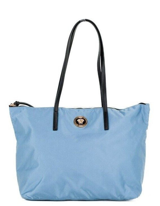 Versace Portuna Medusa Medium Cornflower Blue Nylon Leather Tote Bag Purse - Walk-In Closet