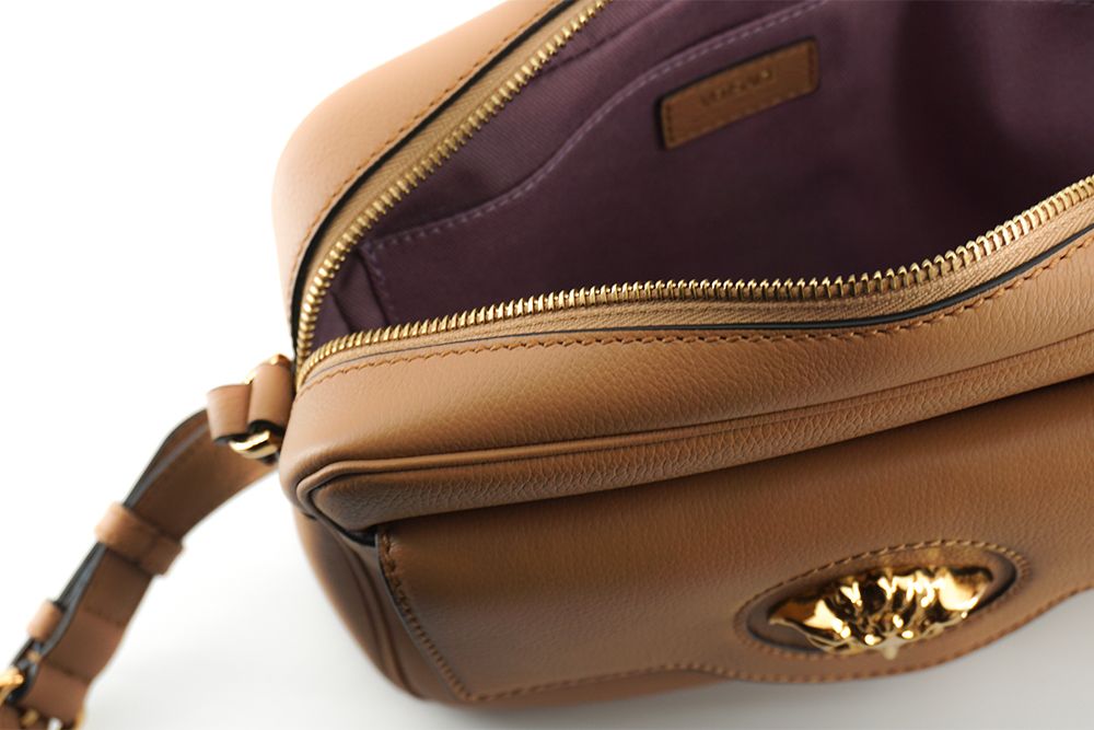 Versace Elegant Brown Leather Camera Case Shoulder Bag - Walk-In Closet