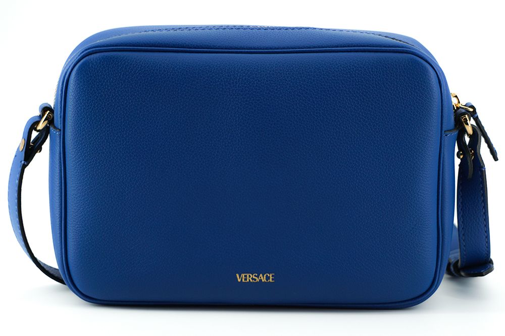 Versace Elegant Blue Calf Leather Camera Case Bag - Walk-In Closet