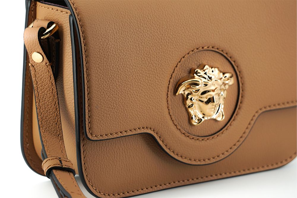 Versace Elegant Calf Leather Shoulder Bag in Brown - Walk-In Closet
