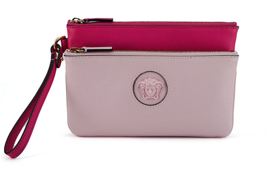 Versace Elegant Pink Leather Pouch Clutch - Walk-In Closet