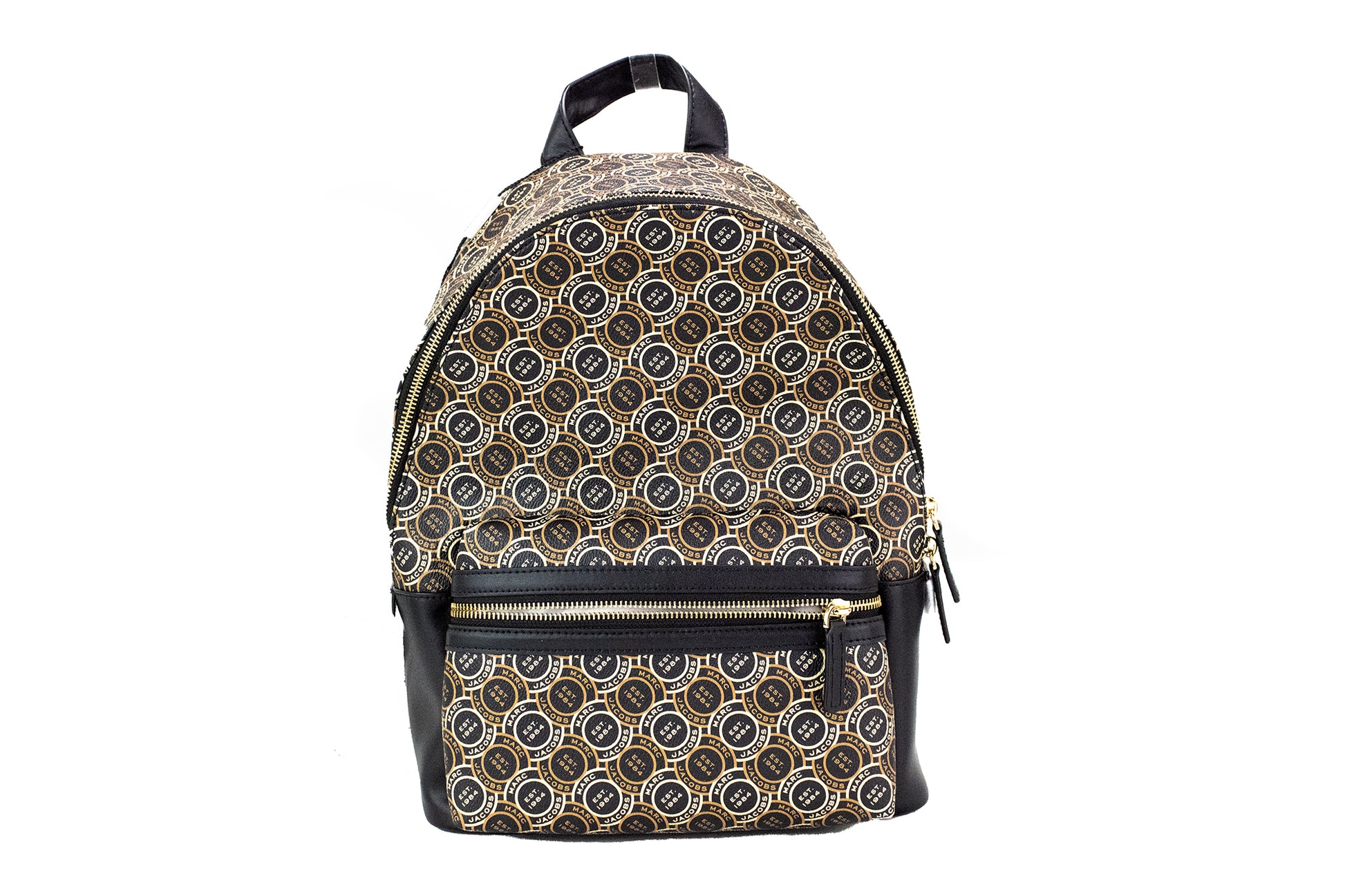 Marc Jacobs Signet Medium Black Logo Printed Leather Shoulder Backpack Bookbag - Walk-In Closet