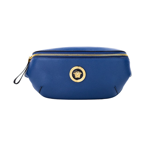 Versace Small Navy Calf Leather Medusa Pendant Fanny Waist Pack Belt Bag - Walk-In Closet