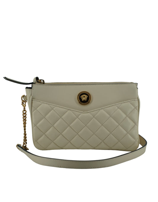 Versace Elegant White Lamb Leather Crossbody Pouch - Walk-In Closet