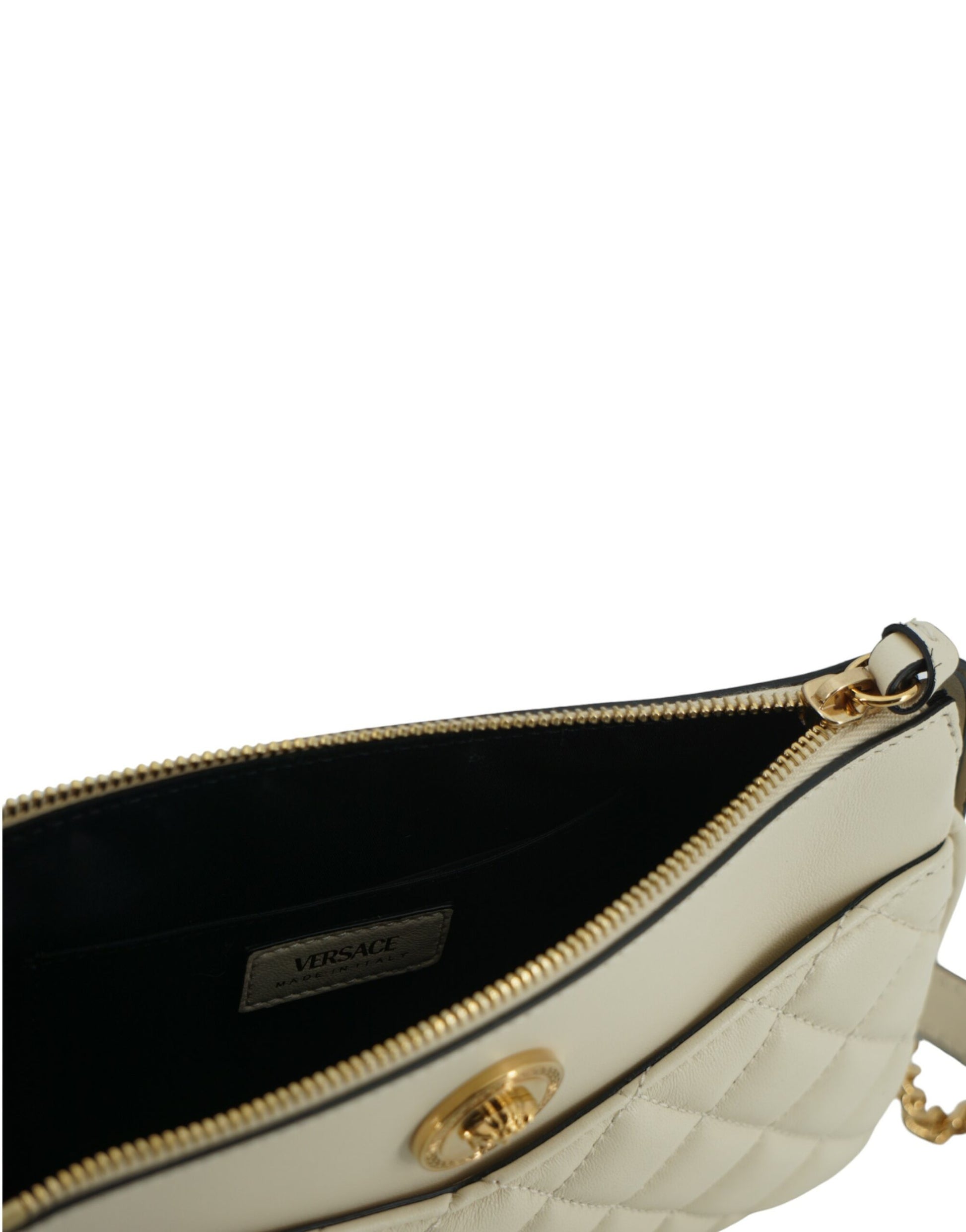 Versace Elegant White Lamb Leather Crossbody Pouch - Walk-In Closet