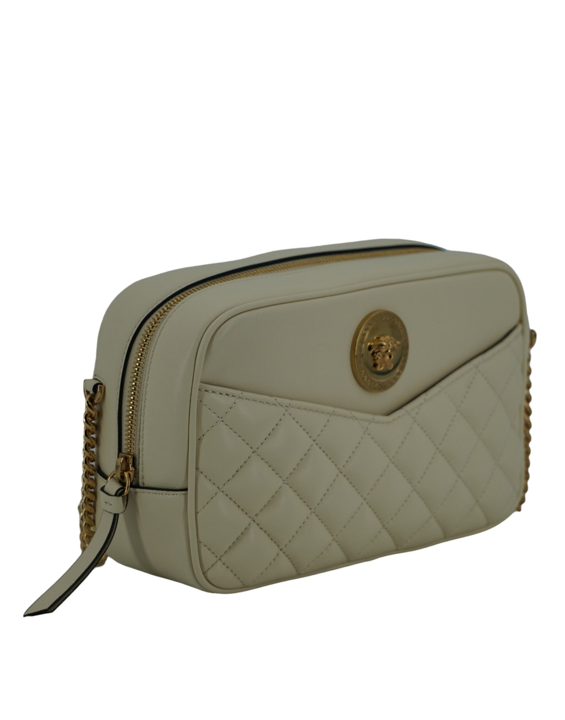 Versace Elegant White Leather Camera Shoulder Bag - Walk-In Closet