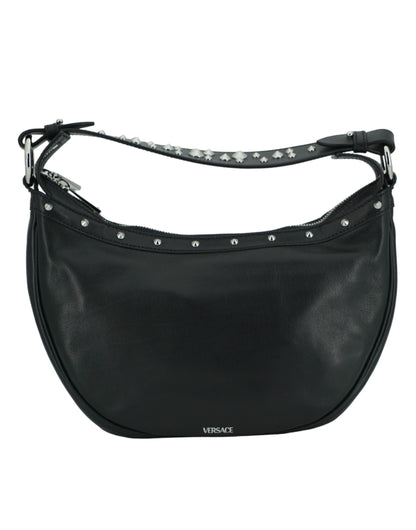 Versace Elegant Black Leather Hobo Shoulder Bag - Walk-In Closet