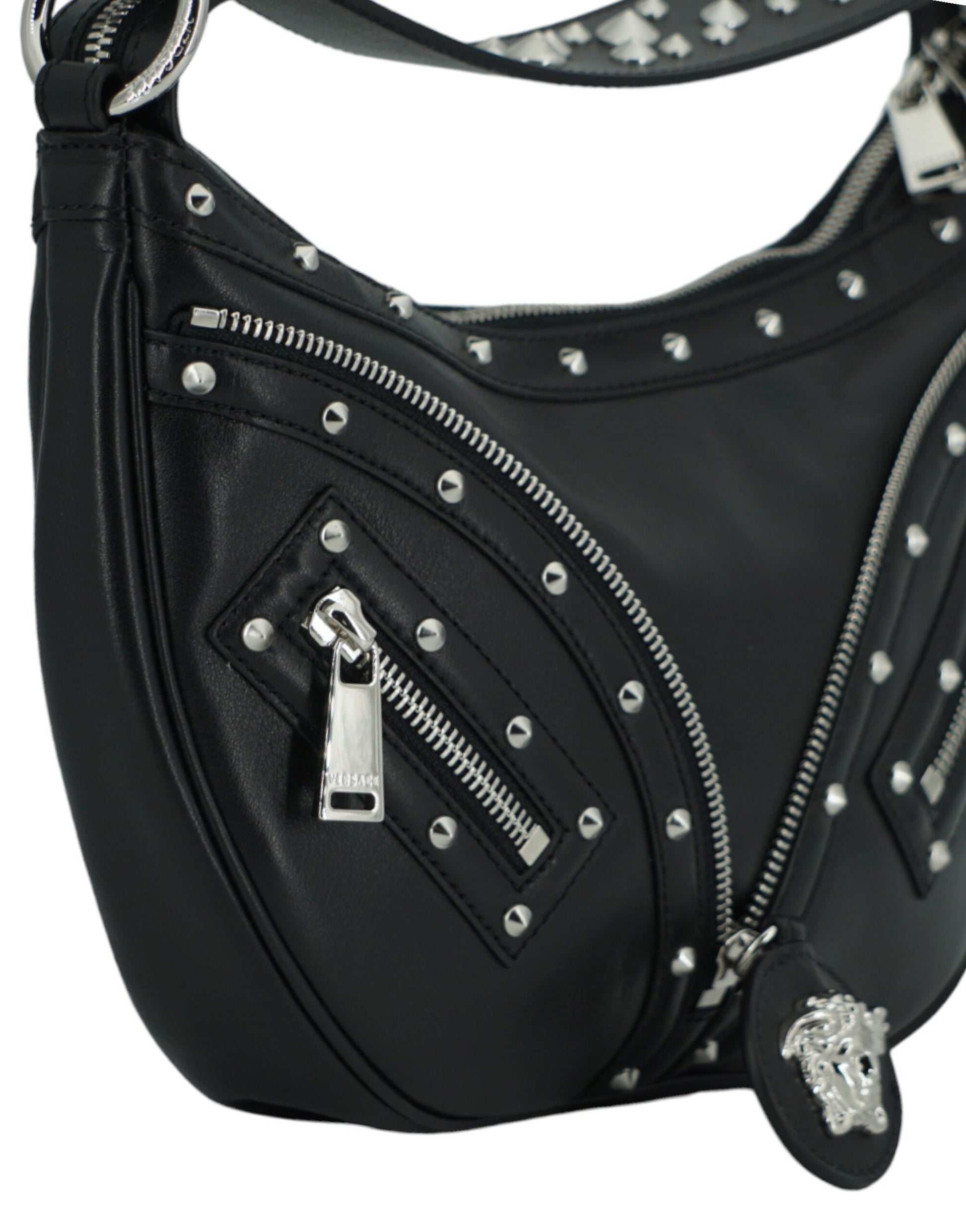 Versace Elegant Black Leather Hobo Shoulder Bag - Walk-In Closet
