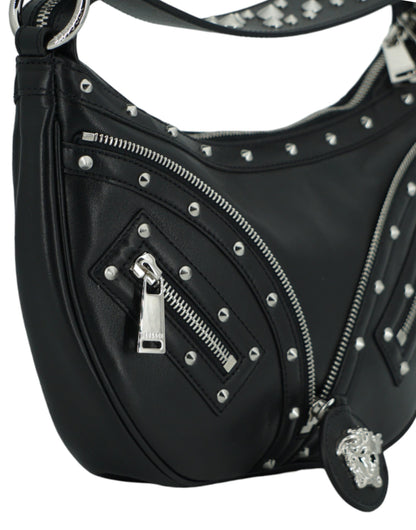 Versace Elegant Black Leather Hobo Shoulder Bag - Walk-In Closet