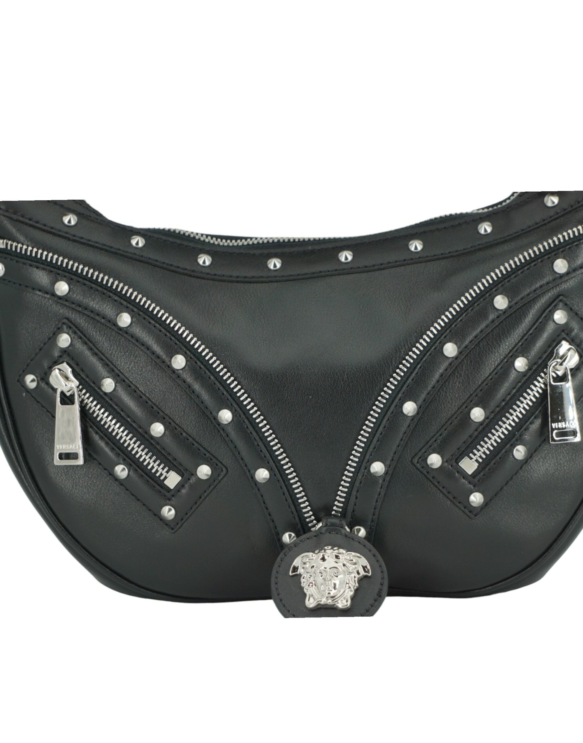 Versace Elegant Black Leather Hobo Shoulder Bag - Walk-In Closet