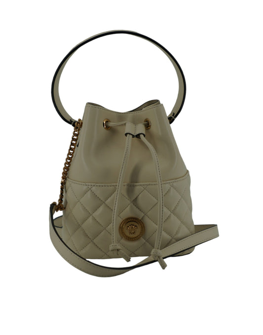Versace Elegant Small White Leather Bucket Shoulder Bag - Walk-In Closet