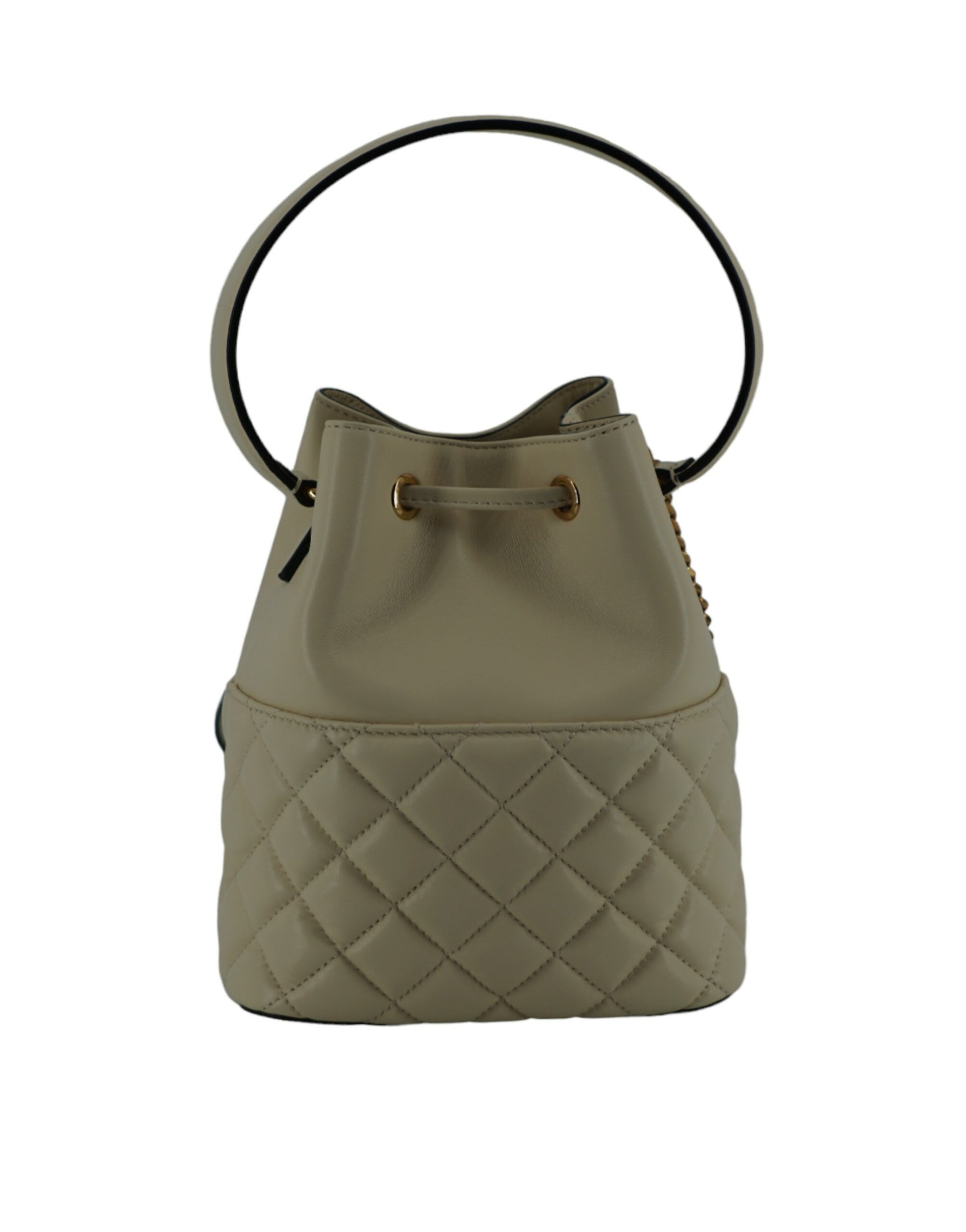 Versace Elegant Small White Leather Bucket Shoulder Bag - Walk-In Closet