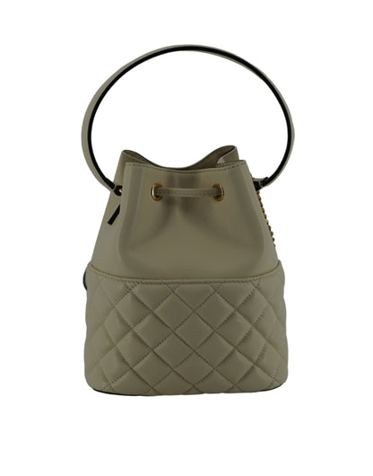 Versace Elegant Small White Leather Bucket Shoulder Bag - Walk-In Closet