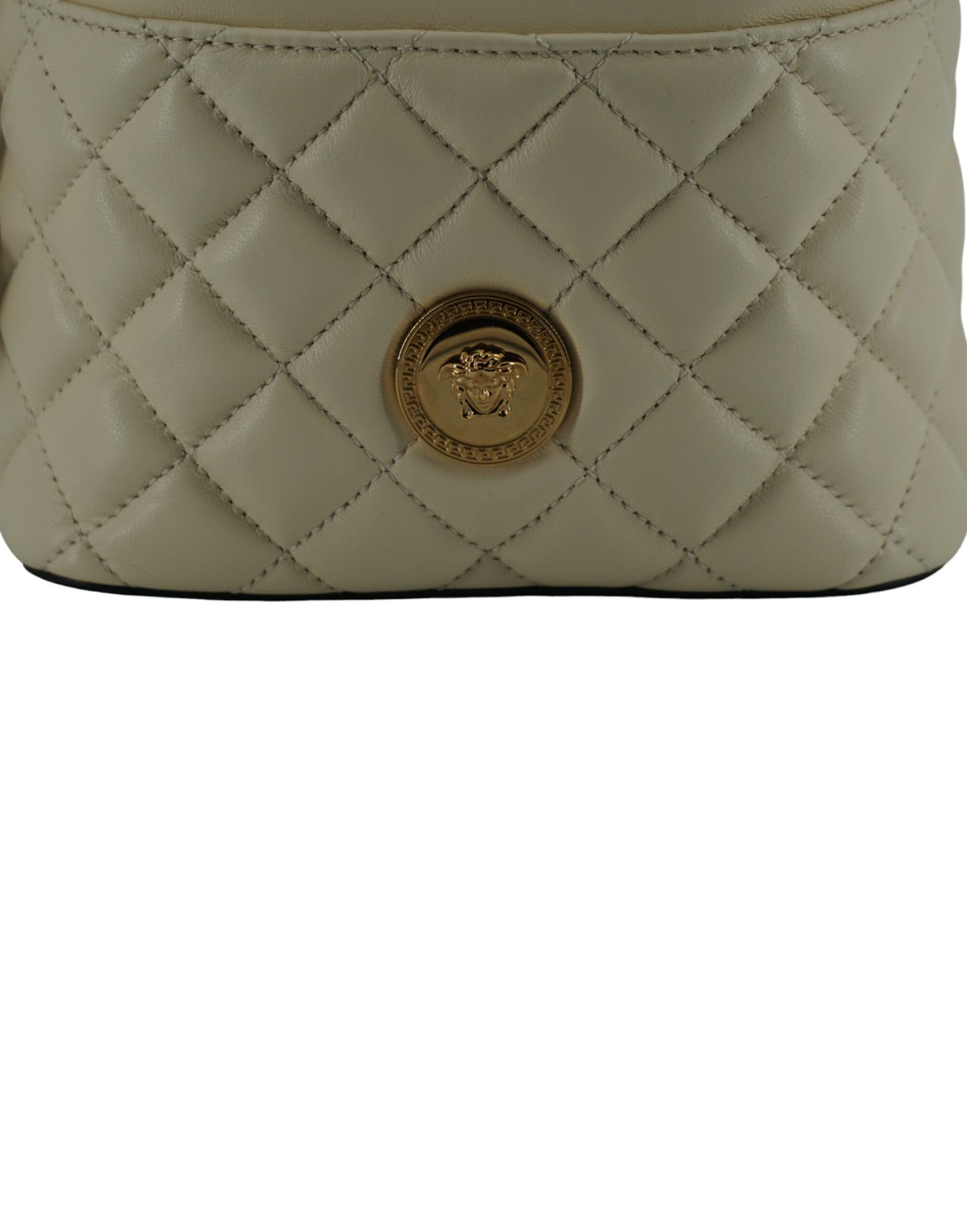 Versace Elegant Small White Leather Bucket Shoulder Bag - Walk-In Closet