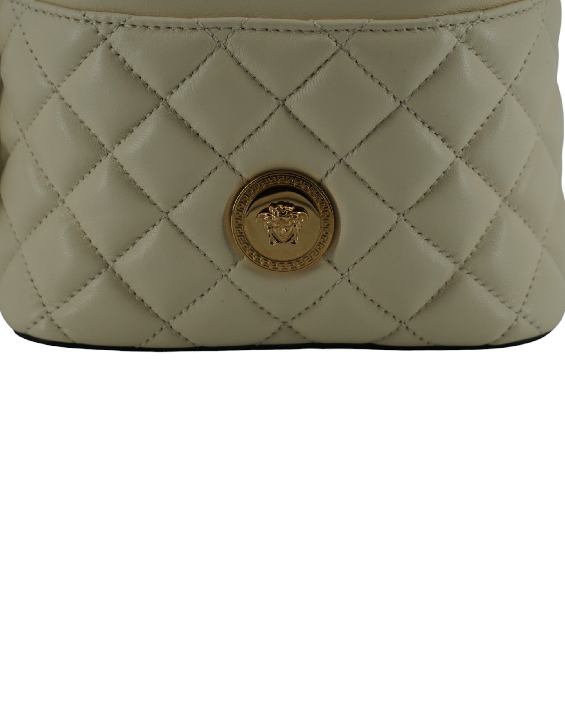 Versace Elegant Small White Leather Bucket Shoulder Bag - Walk-In Closet