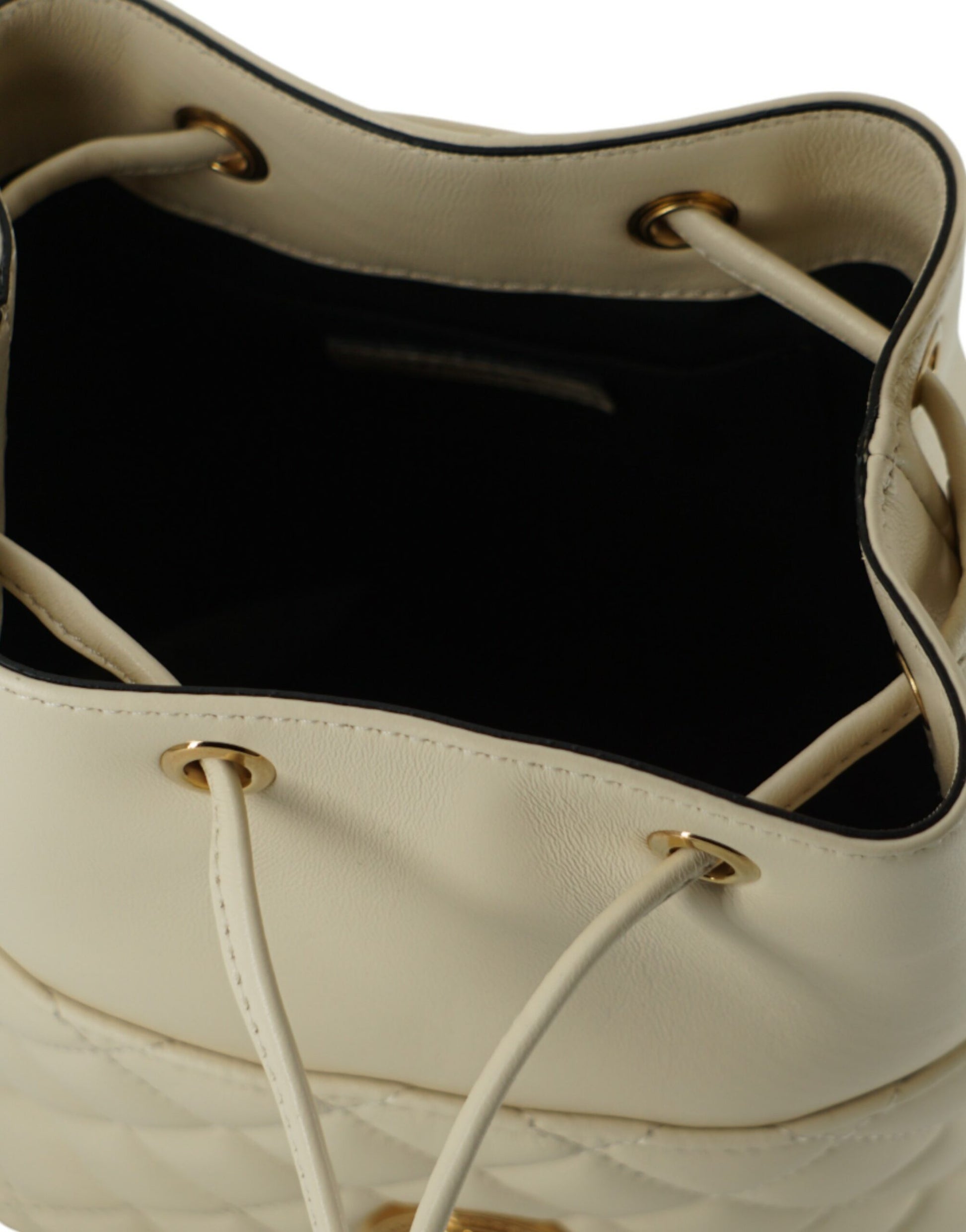 Versace Elegant Small White Leather Bucket Shoulder Bag - Walk-In Closet