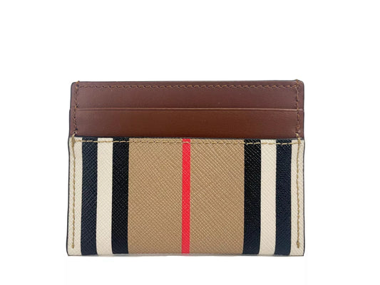 Burberry Sandon Tan Canvas Check Printed Leather Slim Card Case Wallet - Walk-In Closet