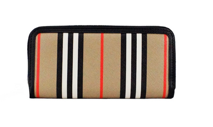 Burberry Ellerby Black Leather Icon Stripe Canvas Zip Around Continental Wallet - Walk-In Closet