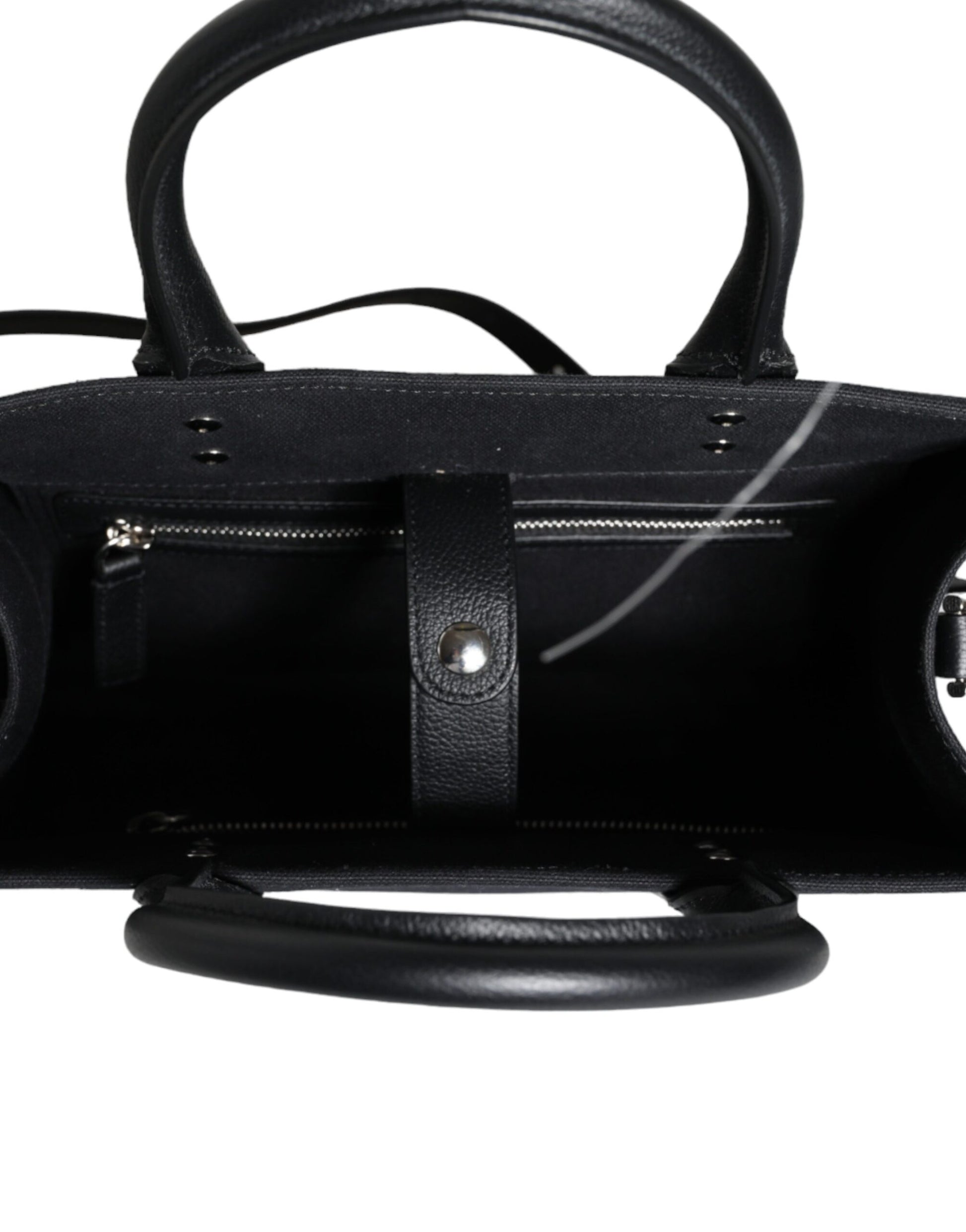 Versace Black Top Handle Canvas Leather Logo Crossbody Tote Bag - Walk-In Closet