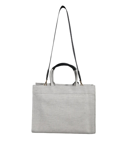 Versace White Top Handle Canvas Leather Logo Crossbody Tote Bag - Walk-In Closet