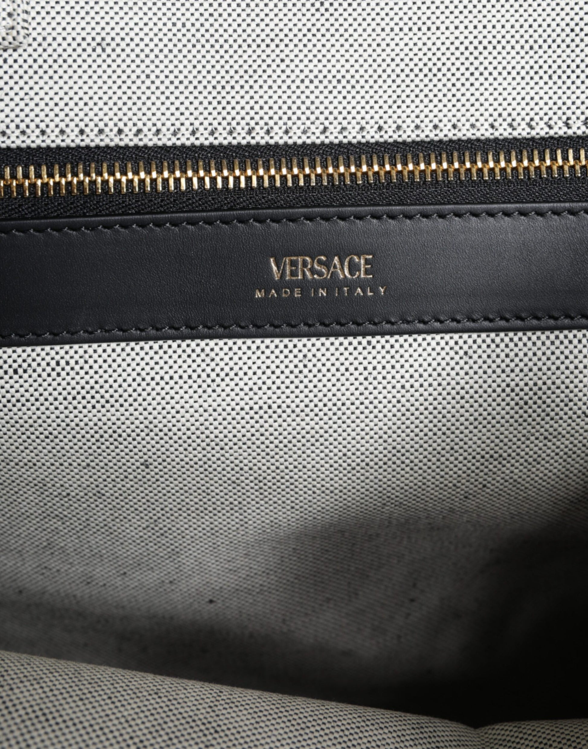 Versace White Top Handle Canvas Leather Logo Crossbody Tote Bag - Walk-In Closet