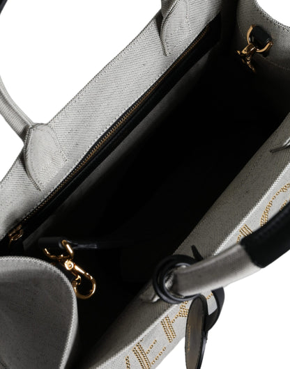 Versace White Top Handle Canvas Leather Logo Crossbody Tote Bag - Walk-In Closet