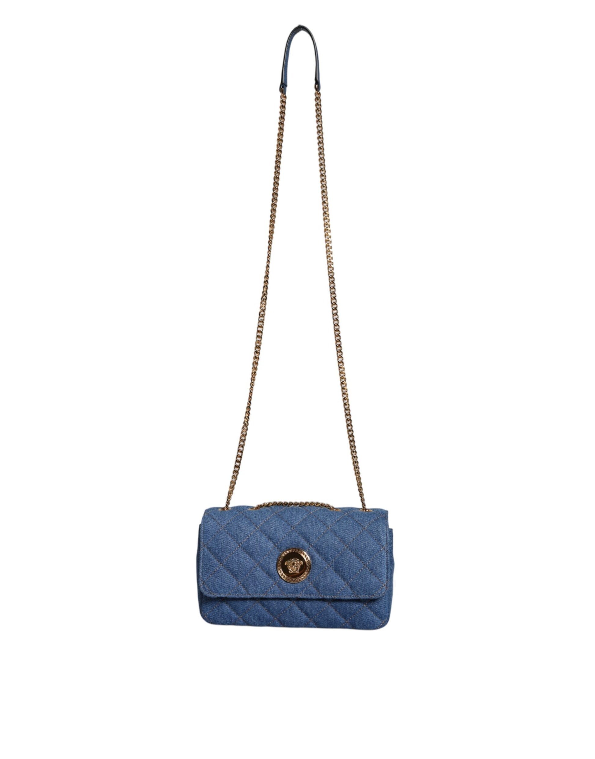 Versace Blue Quilted Denim Leather Crossbody Shoulder Bag - Walk-In Closet