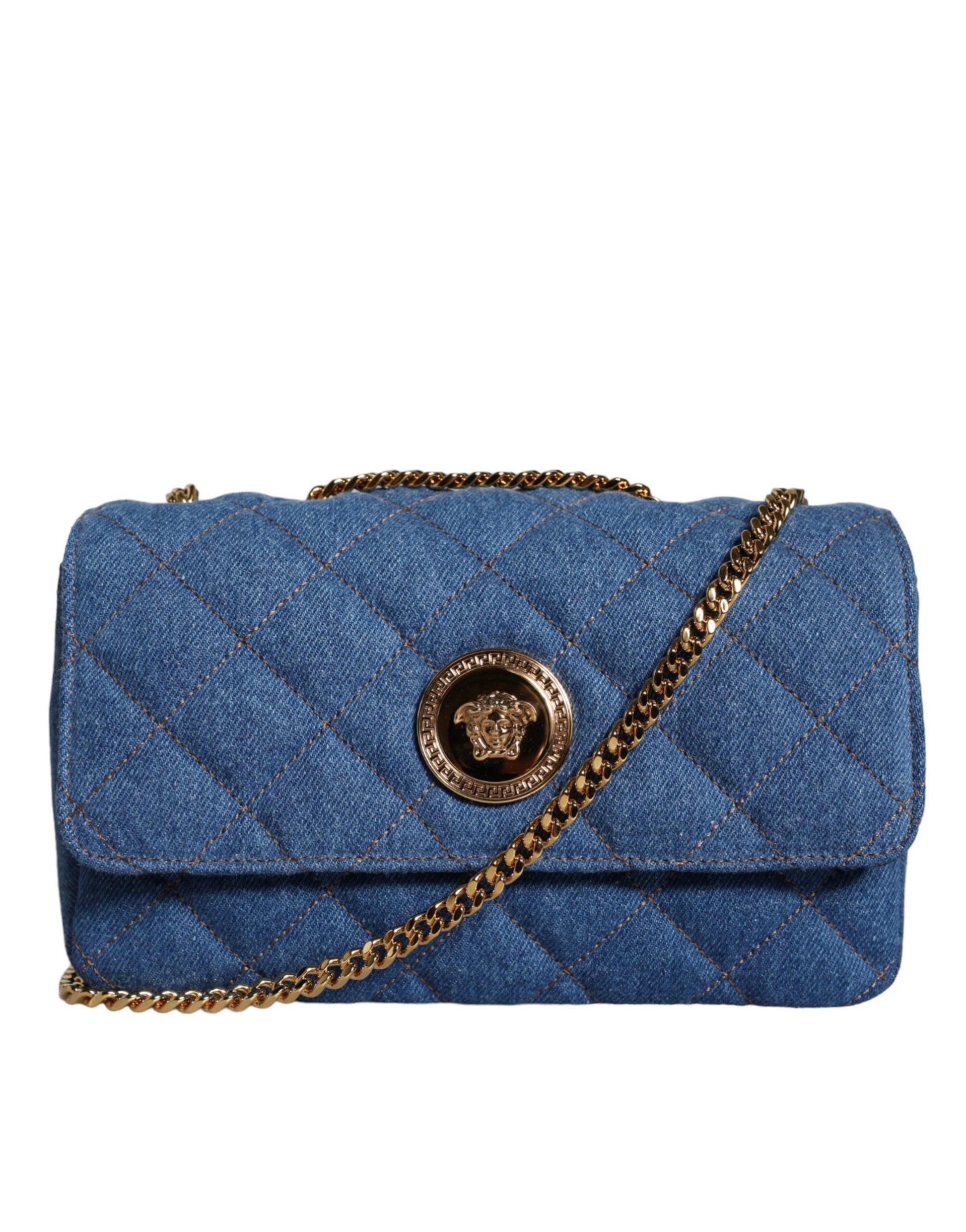 Versace Blue Quilted Denim Leather Crossbody Shoulder Bag - Walk-In Closet