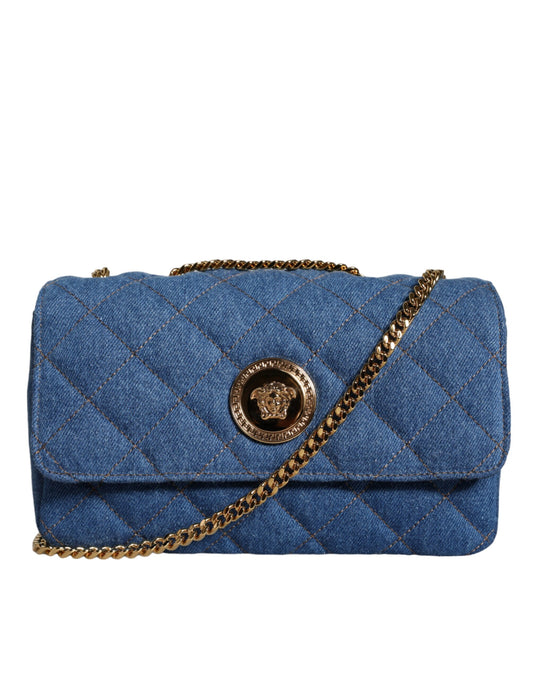 Versace Blue Quilted Denim Leather Crossbody Shoulder Bag - Walk-In Closet