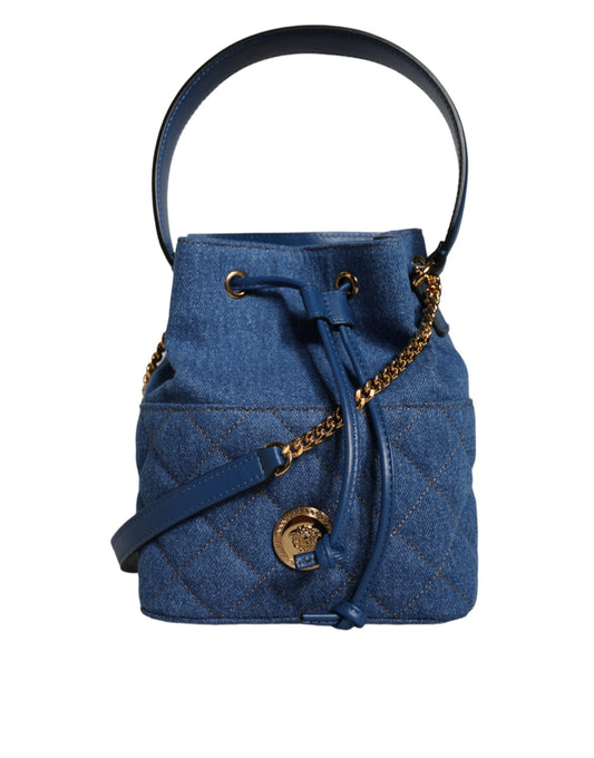 Versace Blue Quilted Denim Leather Crossbody Shoulder Bag - Walk-In Closet