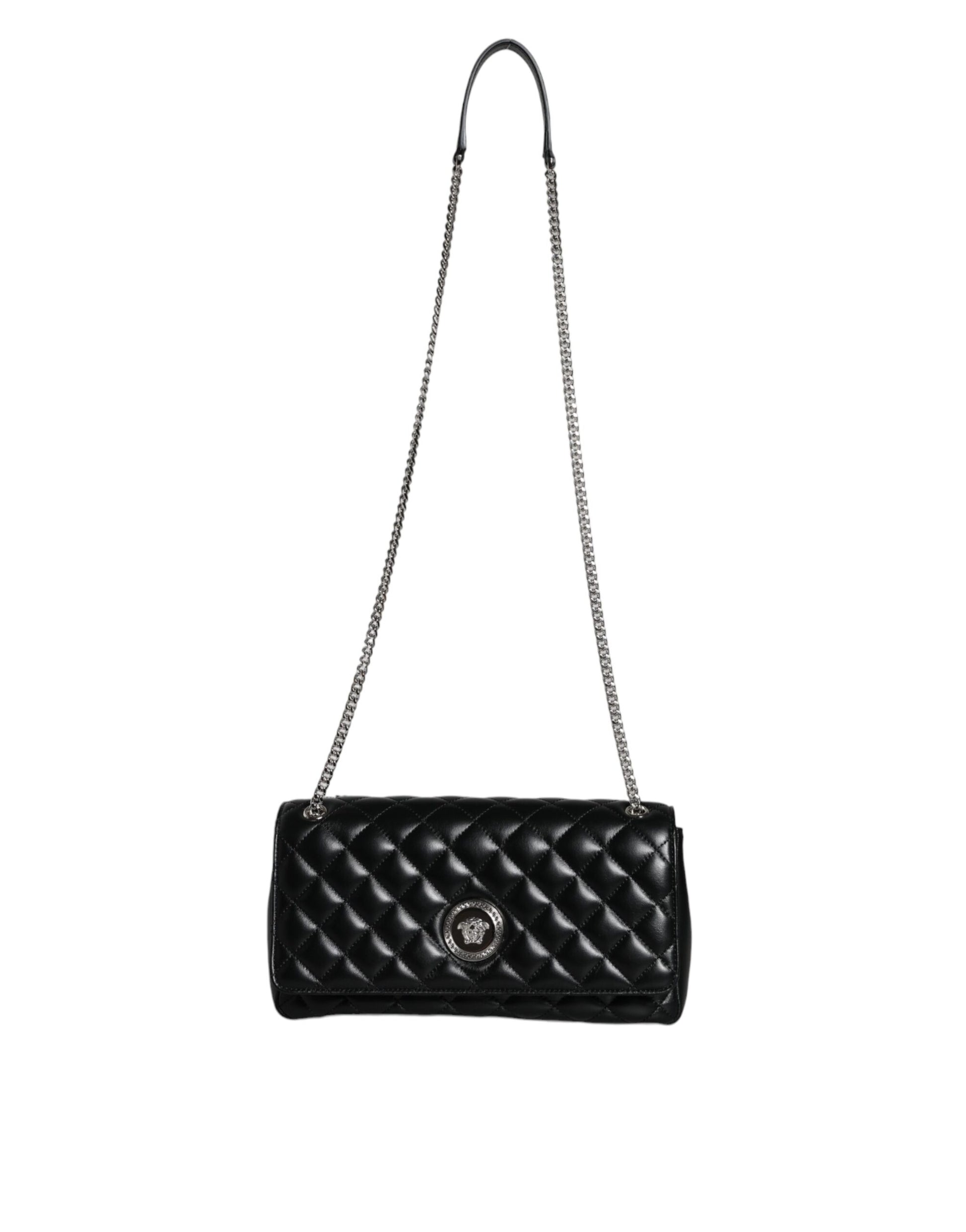 Versace Black Quilted Lambskin Leather Crossbody Shoulder Bag - Walk-In Closet