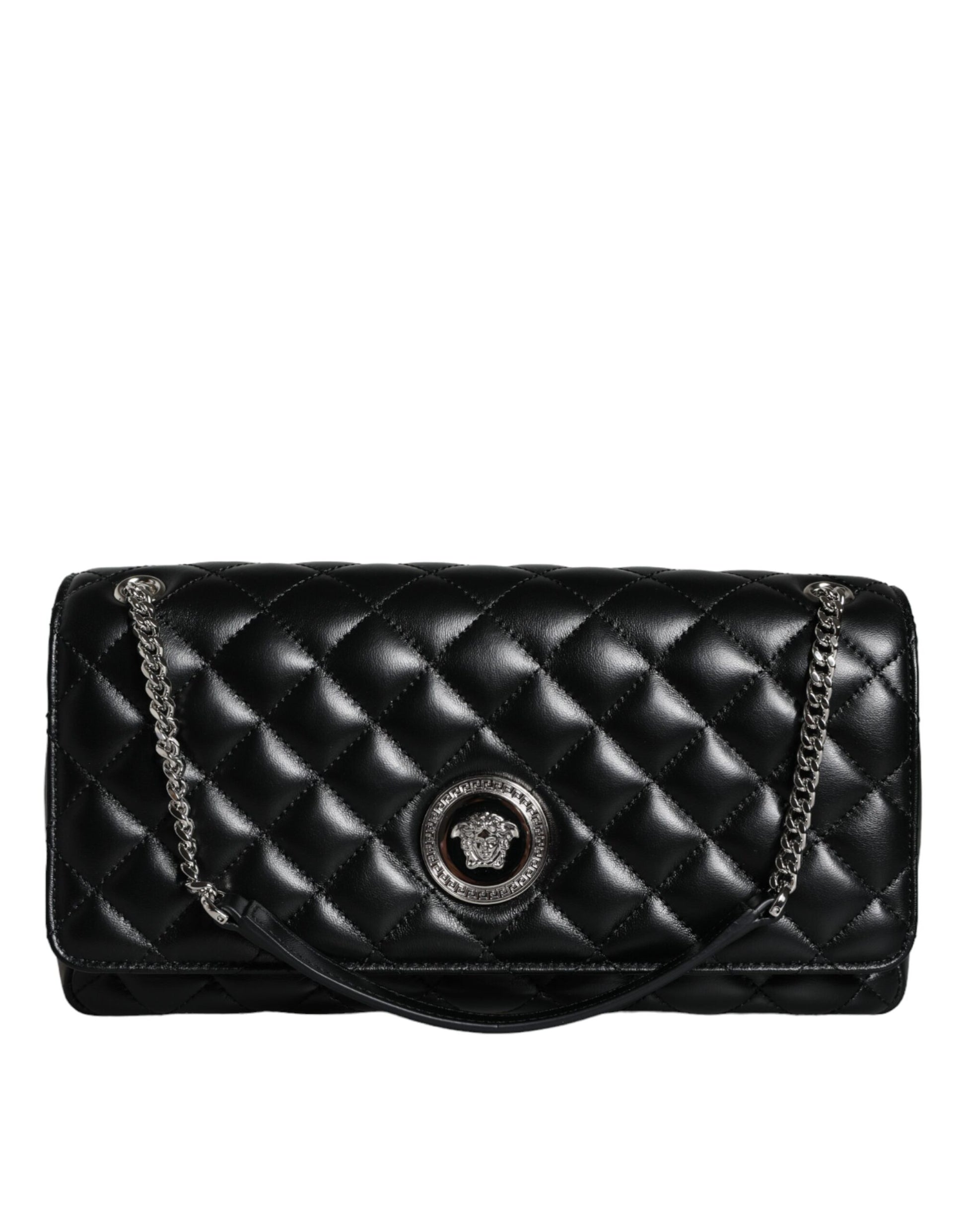 Versace Black Quilted Lambskin Leather Crossbody Shoulder Bag - Walk-In Closet