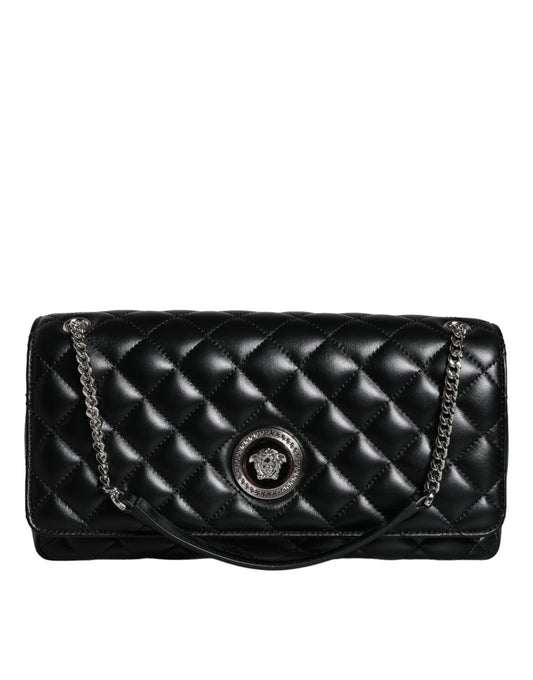 Versace Black Quilted Lambskin Leather Crossbody Shoulder Bag - Walk-In Closet