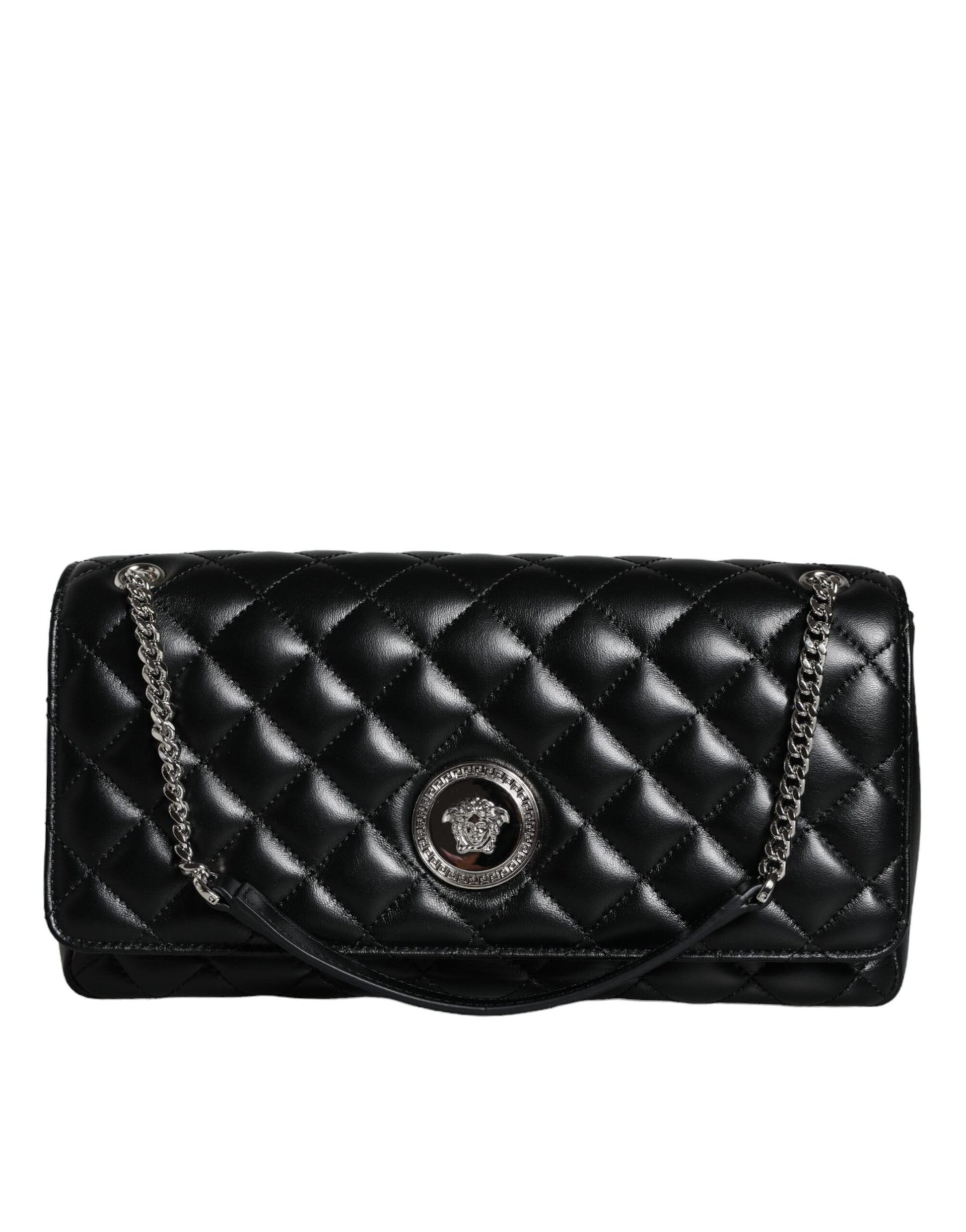 Versace Black Quilted Lambskin Leather Crossbody Shoulder Bag - Walk-In Closet