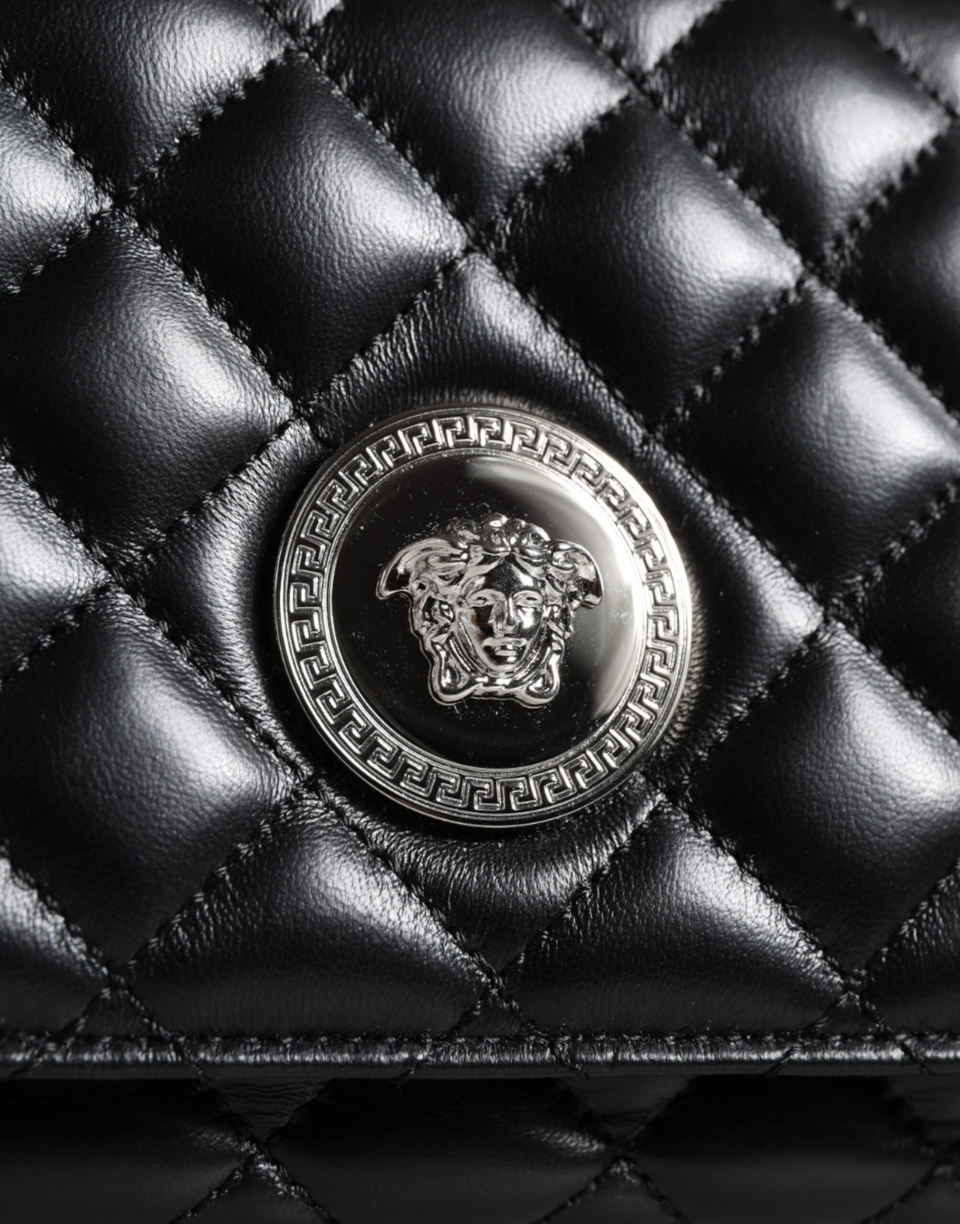 Versace Black Quilted Lambskin Leather Crossbody Shoulder Bag - Walk-In Closet