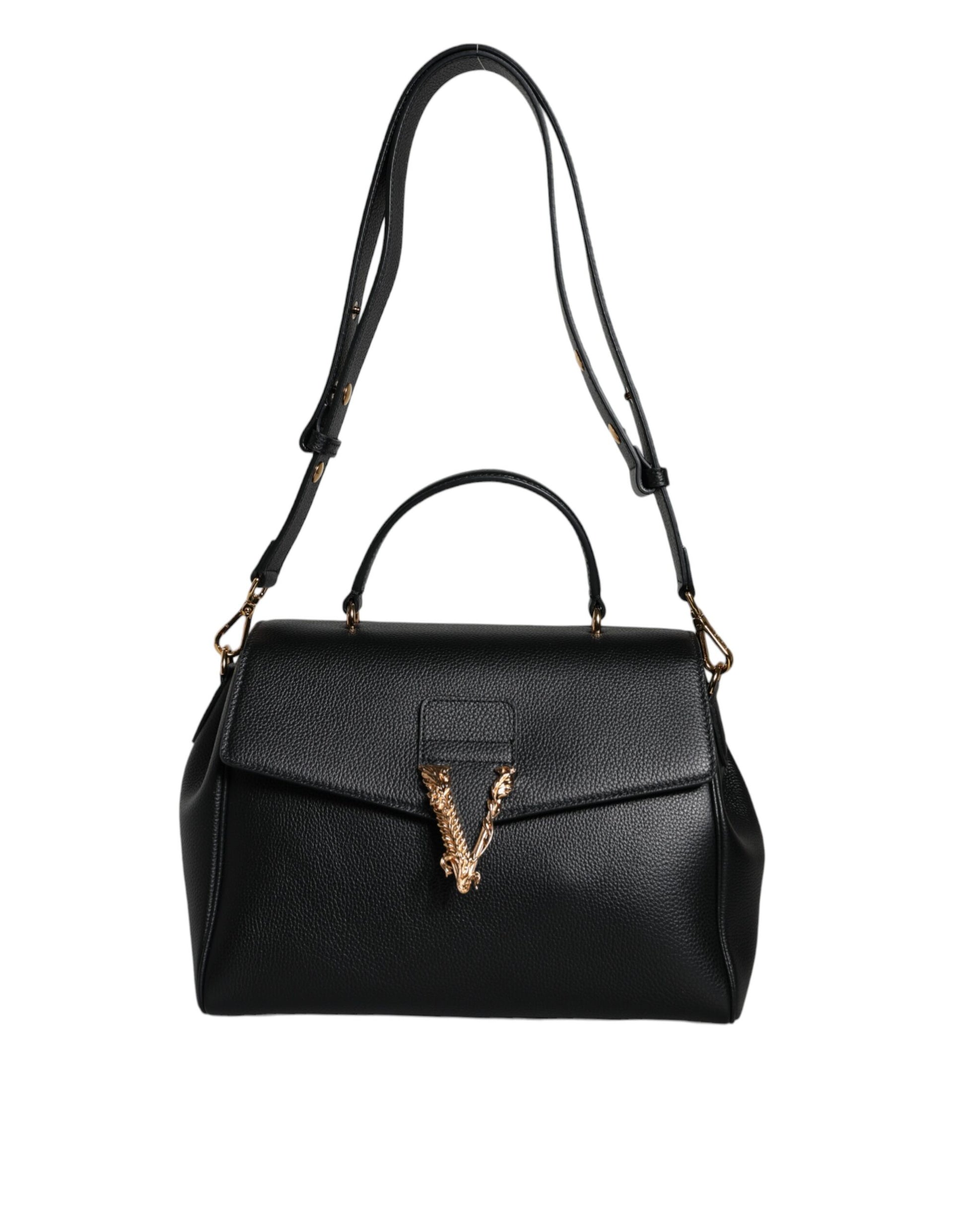 Versace Black Top Handle Grainy Calfskin Leather Crossbody Bag - Walk-In Closet